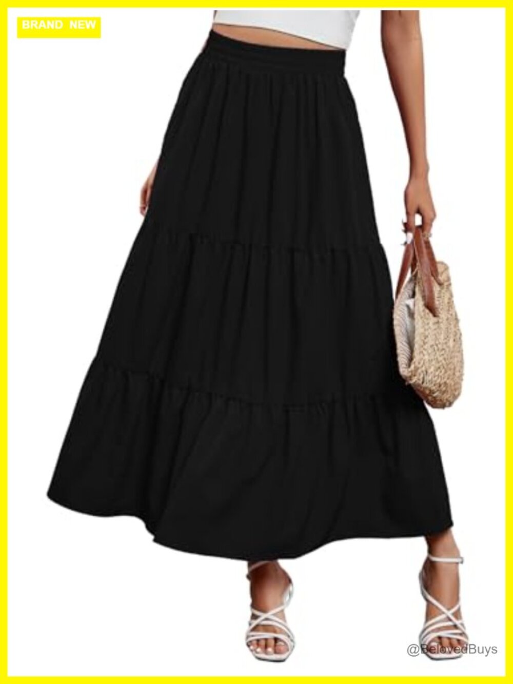 Women's Flowy Tiered Maxi Skirt Boho High Waisted A-Line Summer Beach